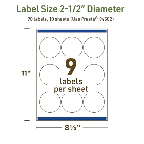 Avery Dissolvable Round Labels, Sure Feed Technology, 2.5" Diameter, Matte White, Print-to-The-Edge, Laser/Inkjet Printable, 90 Labels Total - style: 90 labels