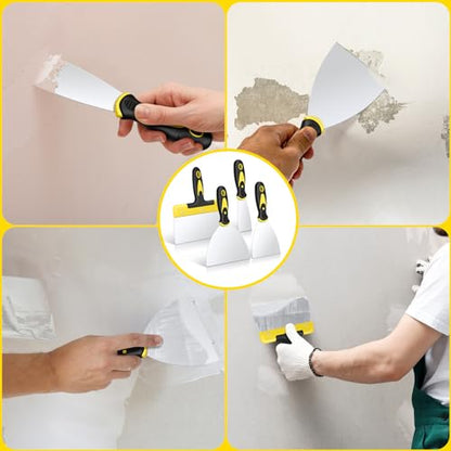 DEKEones Putty Knife Set, 4PCS Stainless Steel Scraper Paint Tool with Comfortable Grip for Drywall Repair, Wallpaper Removal and Plaster Scraping(2,4,6,8in)
