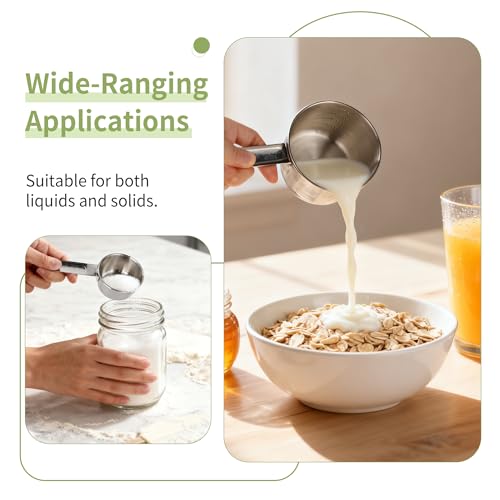 -BINGBING- Measuring Cups of 4, Stainless Steel Measuring Cups, Stackable | Stainless Steel Cups with Metal Handle for Dry and Liquid Ingredients, Ideal for Cooking & Baking