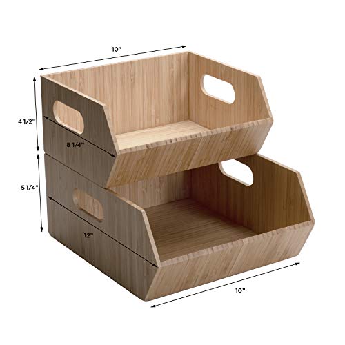 Mobilevision XL Versatile Bamboo Storage Bins for Pantry & Kitchen Cabinet Organizer Multi-Purpose / 2 Piece Stackable Set Larger Bins - size: Set (2 PC): 12" x 10" x 5.25", 8.25" x 10" x 4.5"