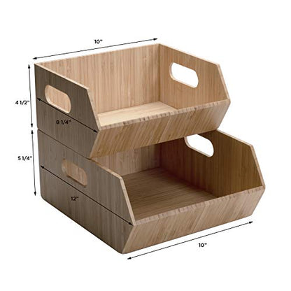 Mobilevision XL Versatile Bamboo Storage Bins for Pantry & Kitchen Cabinet Organizer Multi-Purpose / 2 Piece Stackable Set Larger Bins - size: Set (2 PC): 12" x 10" x 5.25", 8.25" x 10" x 4.5"