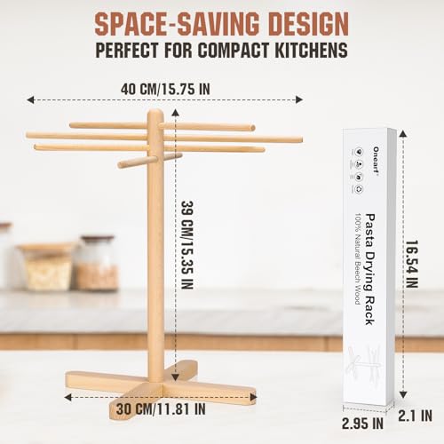 Pasta Drying Rack, Collapsible Pasta Drying Rack For Spaghetti, Easy Storage Homemade Stand Dryer Hander For Fresh Noodle, Natural wood