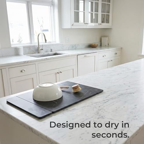 Selegna Stone Drying Mat for Kitchen Counter, Diatomite Stone Dish Drying Mat & Kitchen Sink Mat, Quick-Dry Diatomaceous Earth Counter Mat, Collapsible Tri-Panel Design - color: Charcoal