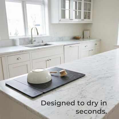 Selegna Stone Drying Mat for Kitchen Counter, Diatomite Stone Dish Drying Mat & Kitchen Sink Mat, Quick-Dry Diatomaceous Earth Counter Mat, Collapsible Tri-Panel Design - color: Charcoal