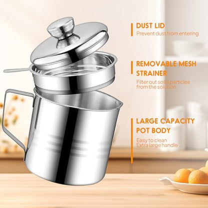 Chihee Grease Container 1.2L / 40 fl oz Stainless Steel Fine Mesh Strainer | Easy Clean Bacon Grease Saver Container Can with Dust-proof Lid Non-slip Tray for Kitchen Storing Frying Cooking Grease - color: Silver(1.2L)