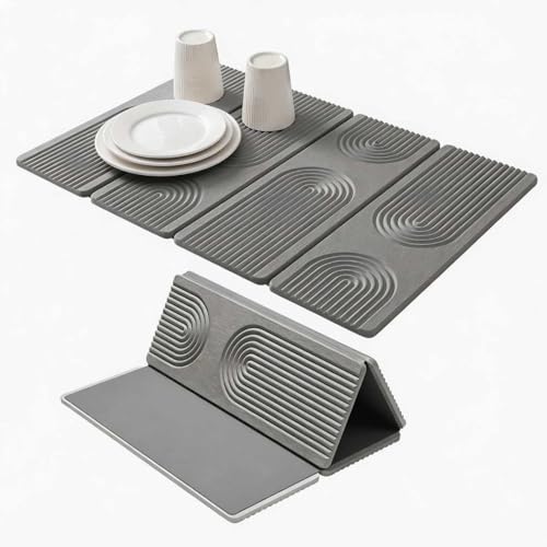 Stone Drying Mat for Kitchen Counter,Foldable(Gray (4-fold), 24" × 16") | Large Quick-Dry Diatomaceous Earth Dish Drying Mat with PU Non-Slip Base,for Bottles Cups Dishes - color: Gray (4-fold)