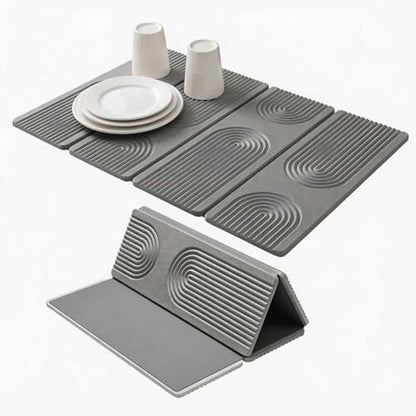 Stone Drying Mat for Kitchen Counter,Foldable(Gray (4-fold), 24" × 16") | Large Quick-Dry Diatomaceous Earth Dish Drying Mat with PU Non-Slip Base,for Bottles Cups Dishes - color: Gray (4-fold)