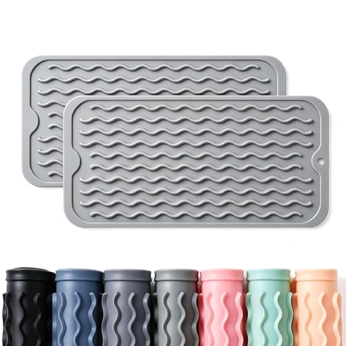 2 Pack Caketime Silicone Dish Drying Mat for Kitchen Counter Bathroom Under Sink Protector Faucet Drip Catcher Absorbent Liner Washer Dryer Countertop Organizer Drain Tray 12"x6" Light Gray - color: Light Gray, size: 12"*6"