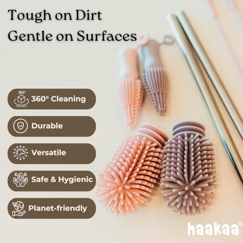 Haakaa Silicone Cleaning Brush Kit – Household Cleaning Brushes for Bottles and Crevices – Food-Grade Silicone: Dishwasher Safe (Kit-Lime) - color: Kit-lime