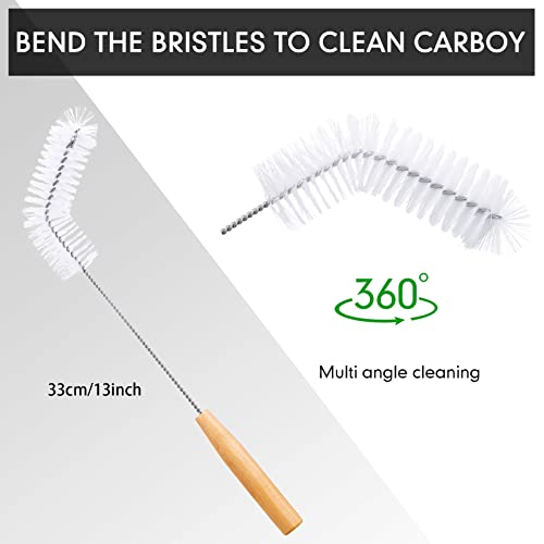 2 Pieces Nylon Carboy Cleaning Brush 13 Inch Long Gallon Jug Brush with Wood Handle Milk Bottle Cleaning Kit for 1 Gallon Glass Corny Kegs Wine Making Home Brewing