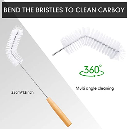 2 Pieces Nylon Carboy Cleaning Brush 13 Inch Long Gallon Jug Brush with Wood Handle Milk Bottle Cleaning Kit for 1 Gallon Glass Corny Kegs Wine Making Home Brewing