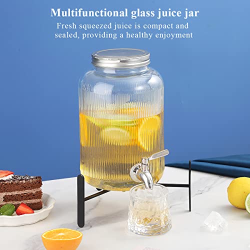 Berglander Glass Drink Dispenser for Fridge, 1 Gallon Beverage Dispenser with Leakproof Stainless Steel Spigot, Water, Laundry Detergent, Juice Dispenser for BBQ, Picnic, Parties and Events (Clear) - color: 1. Clear