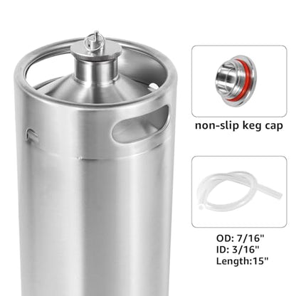 MRbrew Pressurized Mini Keg 128oz, 304 Stainlsee Steel Mini Kegerator with Exhaust Valve Designed Cap Portable Beer Growler for Homebrew And Craft Beer (Silver) - color: Silver