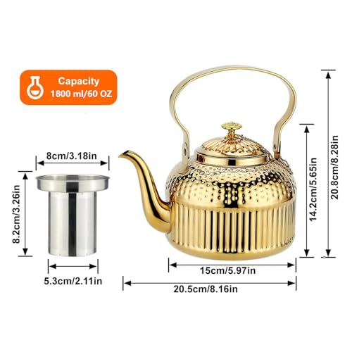 SANQIAHOME Antique 1.8L (60 Oz) Stainless Steel Teapot with Infuser Gold - color: Gold, size: 1.8 Liters