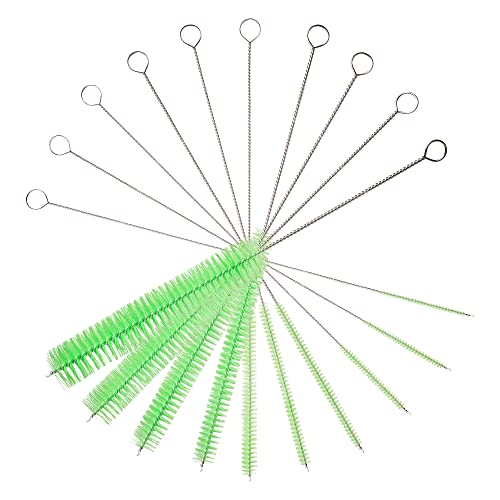 10" Extra Long Tube Cleaning Brush Set - 10 Pack - Green | Flexible nylon straw brushes for bottles, cleaning straws, pipe cleaners, glass, keyboard, detailing and deep cleaning - color: Green, size: 10pk - 2mm 3mm 4mm 5mm 6mm 8mm 12mm 16mm 20mm 24mm