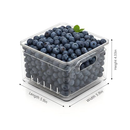 2 Pack Fruit Storage Containers for Fridge with Lid & Drain Basket | 3-in-1 Wash-Drain-Store – BPA-free clear containers keep berries/strawberries fresh, ready-to-eat in fridge.