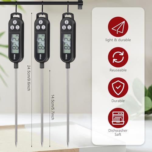 Copkim 6 Pcs Instant Read Meat Thermometer with Long Probe 9.65 Inch Kitchen Cooking Food Candy Waterproof Digital Thermometer for BBQ Water Milk Yogurt Liquid Cooking(Black) - color: Black