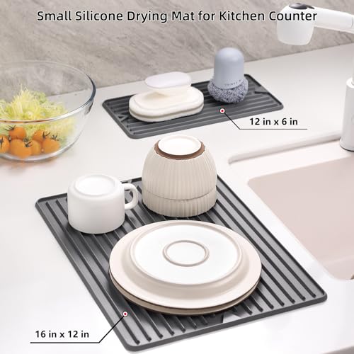 Silicone Dish Drying Mat, 16 x 18-inch Large Drying Mat for Kitchen Counter | Thicker Silicone Dish Drainer Pad for Countertop, Sink, Refrigerator or Drawer liner | Soft & Heat Resistant - size: 18" x 16"