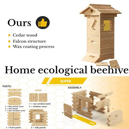 Bee Hive Starter Kit – Automatic Beehive Box Set for Easy Beekeeping, Complete Bee Hive Boxes for Beginners