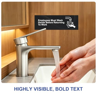 Magicfour 5 Pack Employees Must Wash Hands Sign, 9" x 3" Self-adhesive Wash Hands Sign for Restroom, Bathroom, Commercial Kitchens, Restaurant, Workplace, Hotels - size: 5Pcs Hand Wash Labels 9”x3“