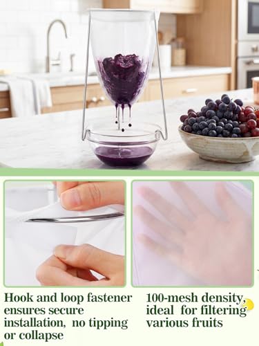 2 Sets Stable Jelly Strainer Stand with 3 Strainer Bags - Reusable Mesh Filter Bags & Stainless Steel Sieve Stand Kit for Straining Nut Milk Cheese Juice Greek Yogurt