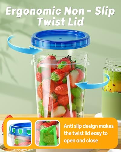 BiuLeon 12 Pack-34 oz Freezer Storage Containers, Plastic Food Storage Containers with Twist Top Lids, BPA Free and Reusable Soup Containers with Lids, Leakproof/Microwave/Dishwasher Safe - color: 12Pack-34oz