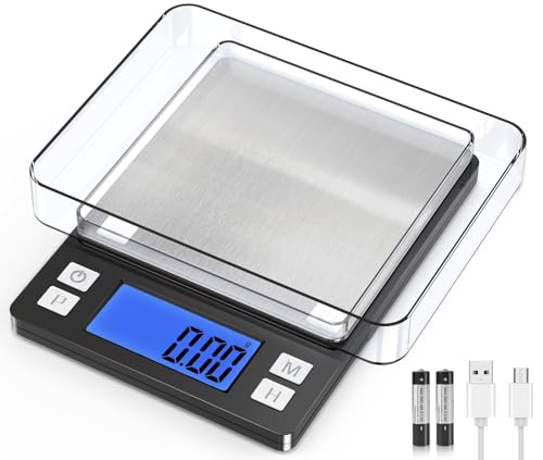 BOMATA 0.01g Small Digital Gram Scale, USB Rechargeable, Upgraded 1kg Jewelry Scale with Larger Display and Hold Function, High Precision, Grams and oz for Herb, Coin, Powder, Yeast, Kitchen Black - size: 0.01g/1kg Black