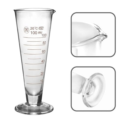 Professional Lab Graduated Measuring Cup with Spout 100ml Wide Mouth Glass Conical Beaker Thickened Borosilicate Beaker Heat Resistant (100ml) Transparent - size: 100ml