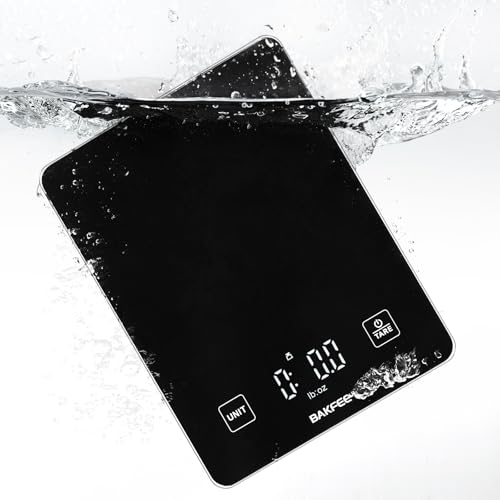 Waterproof Kitchen Food Scale, 1g/22lb, IP67, Rechargeable, Black | Premium Tempered Glass, Clear LED Display, with 6 Units, Tare, Ideal for Baking, Cooking, Making Sourdough Bread