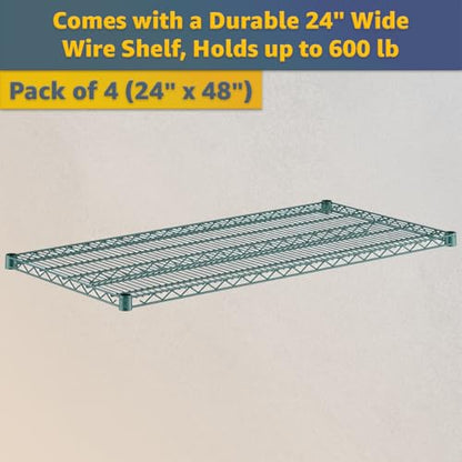 24" x 48" x 70" NSF Heavy Duty Mobile Green Epoxy Wire Shelves with Security Cage Kit, 4 Tier Metal Commercial Storage Rack with Wheels - color: Green, size: 24" x 48" x 70" with Wheels