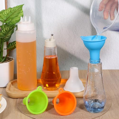 Silicone Funnels, 4 Pieces Wide Mouth Funnel Flexible Condiment Sauce Canning Set Flexible Kitchen Funnel for Home Restaurant Squeeze Bottles Jars Cans, Spice Filling Bottles Liquid Oil, 3 x 1 Inch
