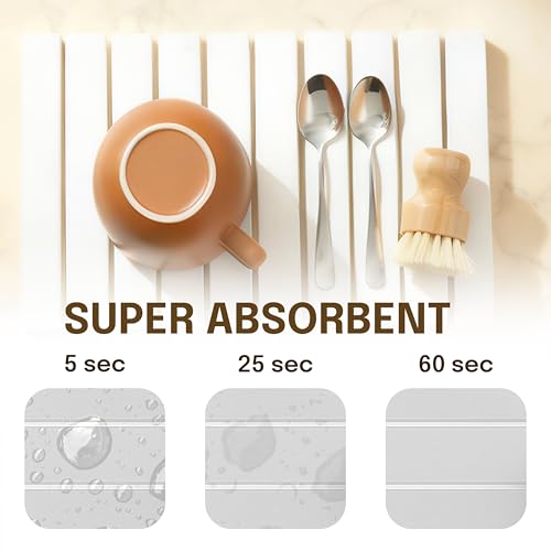 Stone Dish Drying Mat, 24 x 16 Inch Absorbent Diatomite Countertop Mat for Dishes, Cups, Bottles, Coffee Bar and Sink Area, White - color: White