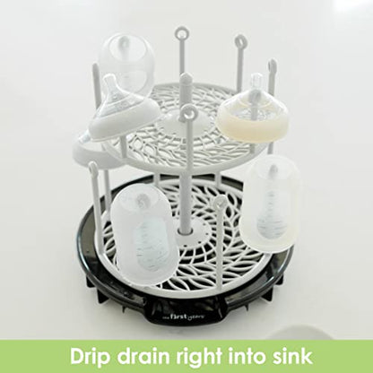 The First Years Spin Stack Bottle Drying Rack - Black - 2-Tier Rotating Countertop Drying Rack for Up to 16 Bottles - Baby Essentials for Everyday Use - color: Black