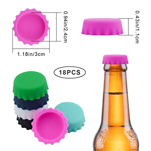 18-Pack Silicone Rubber Bottle Caps: Reusable for Soft Drink, Wine, Beer and Soda Bottles - Kitchen Gadgets (6 Colors)
