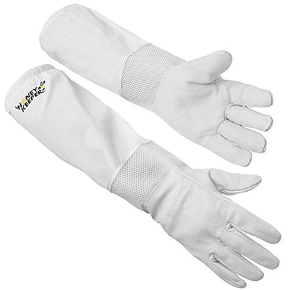 Honey Keeper Beekeeping Gloves - Goatskin Leather with Ventilated Canvas Sleeve and Elastic Cuff - size: Small