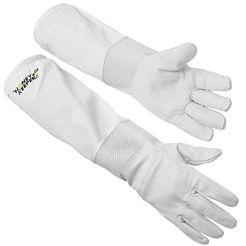 Honey Keeper Beekeeping Gloves - Goatskin Leather with Ventilated Canvas Sleeve and Elastic Cuff - size: Small