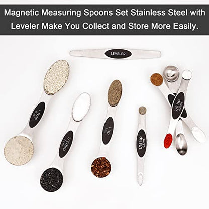 Aovchei 8 PCS Magnetic Measuring Spoons Set, Dual Sided, Stainless Steel Small Tablespoon, Teaspoons, Fits in Spice Jars, for Dry and Liquid, Black - size: 8pcs-black