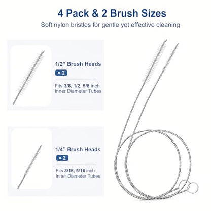 40 Inches 4-Pack Extra Long Cleaner Brush Set, Stainless Steel Pipe Cleaner Brushes for Straws, Kegerator Tubes, Siphon Hoses, Feeding Tubes, Sunroof Drains, Ice Maker Hoses, and More