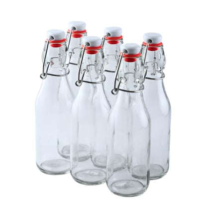 FastRack Swing Top Glass Bottles |8.5 oz – Pack of 6 | Clear, Flip Top Glass Bottles for Home Brewing, Carbonated Drinks, Kombucha, Fermentation, Water | Food Grade – ECO Friendly - size: 6 Pack