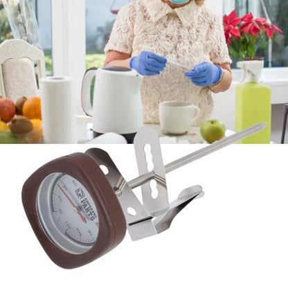 Instant Read Pocket Milk Frothing Thermometer with Clip, 304 Stainless Steel, Square Shape, Black, for Chocolate and Coffee Drinks (Brown) - color: Brown