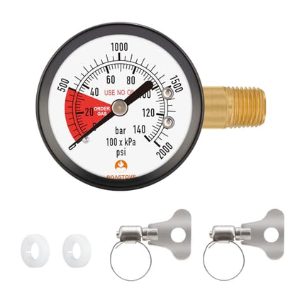 2" Pressure Gauge for CO2 Beer keg Regulator,Regulator Gauge,0-2000psi,Left Hand Thread, with 2 Additional Sealing gaskets and Hose Clamps - size: LF hand,2000psi