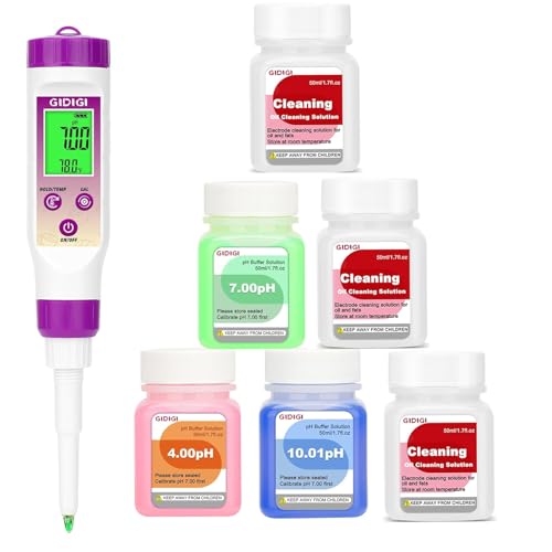 pH Meter Food Digital Electronic pH Tester for Fermentation 3*50ml pH Buffer Calibration Solution Kits Hot Sauce Food Tester Probe for Cheese Sourdough pH Temperature pH Test Strips for Acidity