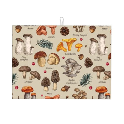 Mushroom Dish Drying Mats For Kitchen Counter XL Microfiber Kitchen Drying Mat Large Draining Pad Absorbent Quick Drying Dish Mat for Countertop Coffee Mats 18x24 Inch - color: Mushrooms