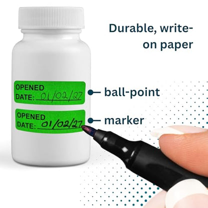 Opened Date Labels for Medical, Food & Lab Use - 800 Fluoro Green Write-on Small Stickers (12mm x 40mm / 0.5" x 1.5") in Dispense Box. Strong Latex-Free Adhesive & Indirect Food/Medical Safe Ink - style: Opened Date