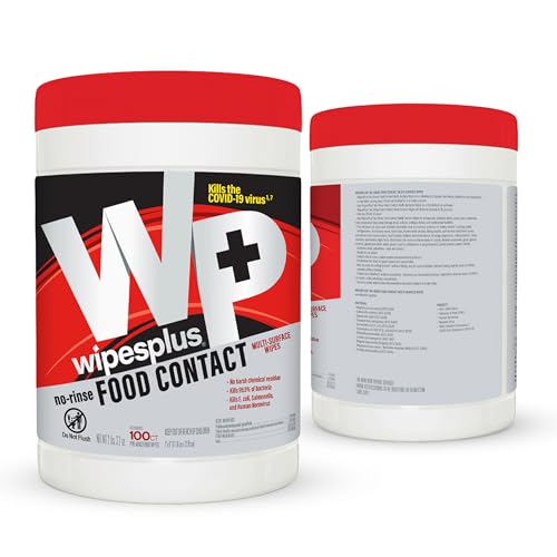 WIPESPLUS Cleaning Wipes All Purpose Food Contact - No Rinse, No Residue, Quick Dry Formula, Disinfecting Wipes For Restaurants, Foodservice, Schools - Canister, 100 Count - size: 100 Count (Pack of 1)