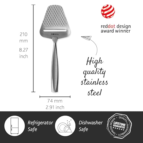 BOSKA Monaco+ Premium Cheese Slicer - Award Winning Cheese Cutter for Block Cheese, Cheddar up to Parmesan - Quilted Pattern reduces Resistance - Non-stick & Ergonomic Handheld
