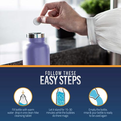CleanHike Water Bottle Cleaning Tablets - 72 Bottle Cleaner Tablets for Tumblers, Stainless Steel & Bottles, Chlorine-Free & Bleach-Free, Individually Packed (2 Pack)