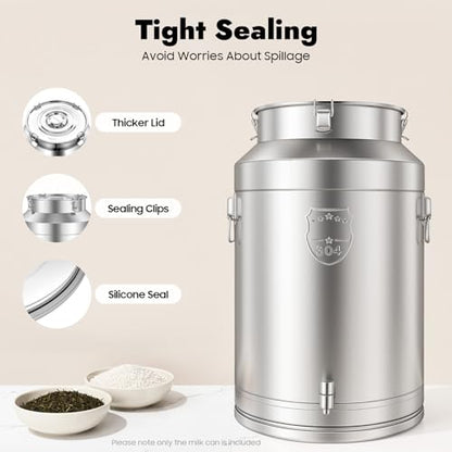 Stainless Steel Milk Can, 76L/20.1Gal Metal Drink Dispenser Airtight Canister with Faucet & Lid, Wine Oil Beverage Storage Container for Kitchen Restaurant Party, W15.8*H25.2in - size: 76L/20.1Gal w/Faucet