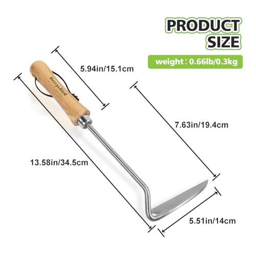 Berry&Bird Sickle Hoe Crack Weeder, Stainless Steel Japanese Weeding Sickle with Wooden Handle, Versatile Weeding Tool Garden Hand Hoe for Effective Weeding Cultivating Loosening Furrowing & Digging