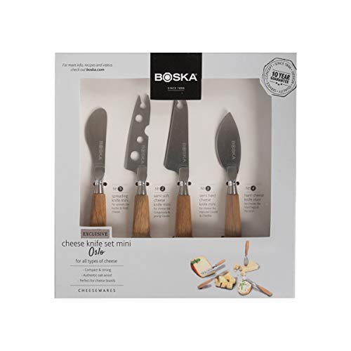 BOSKA Stainless Steel Mini Cheese Knives - Oslo for All Types of Cheese - Multi-Functional Cheese Slicer - Handheld Slicer - Silver Non-Stick - Dishwasher Safe - for Kitchen Cooking - style: 4 Piece Mini Cheese Knife Set